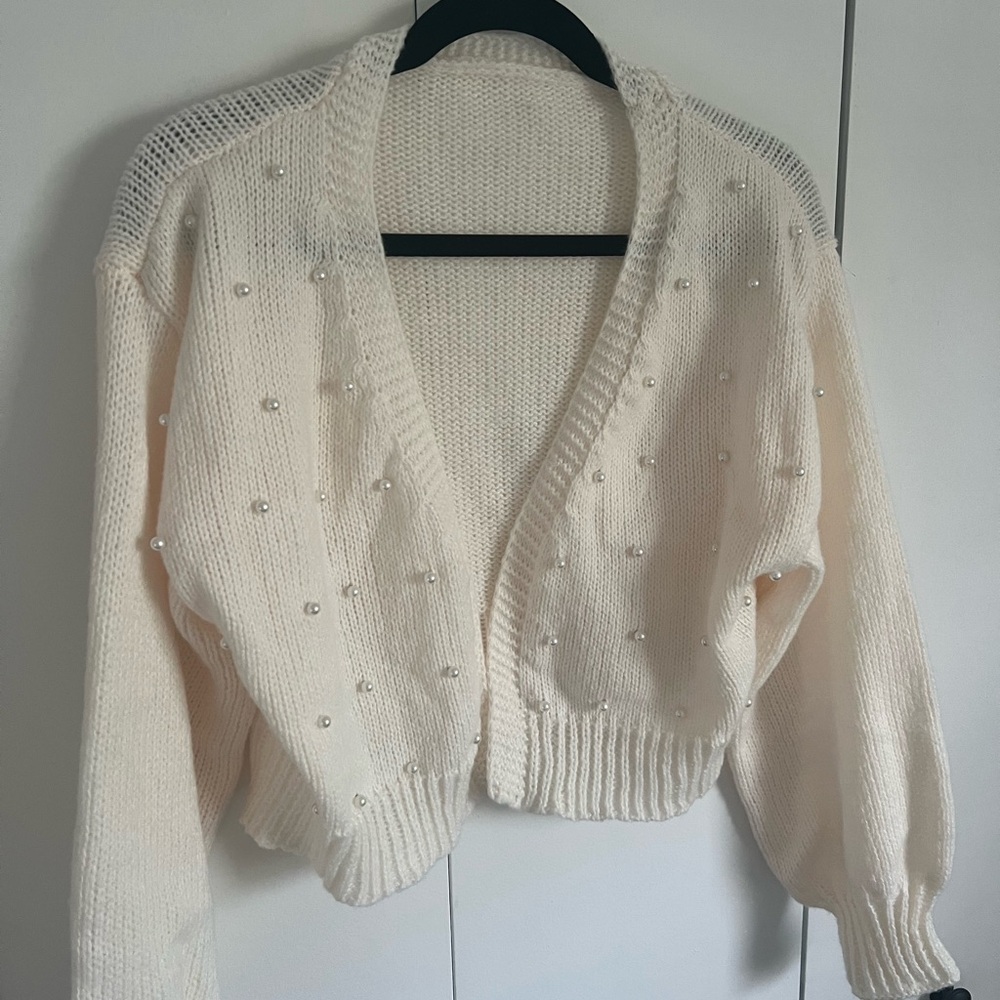Elegant Cream Sweater with Pearl Accents